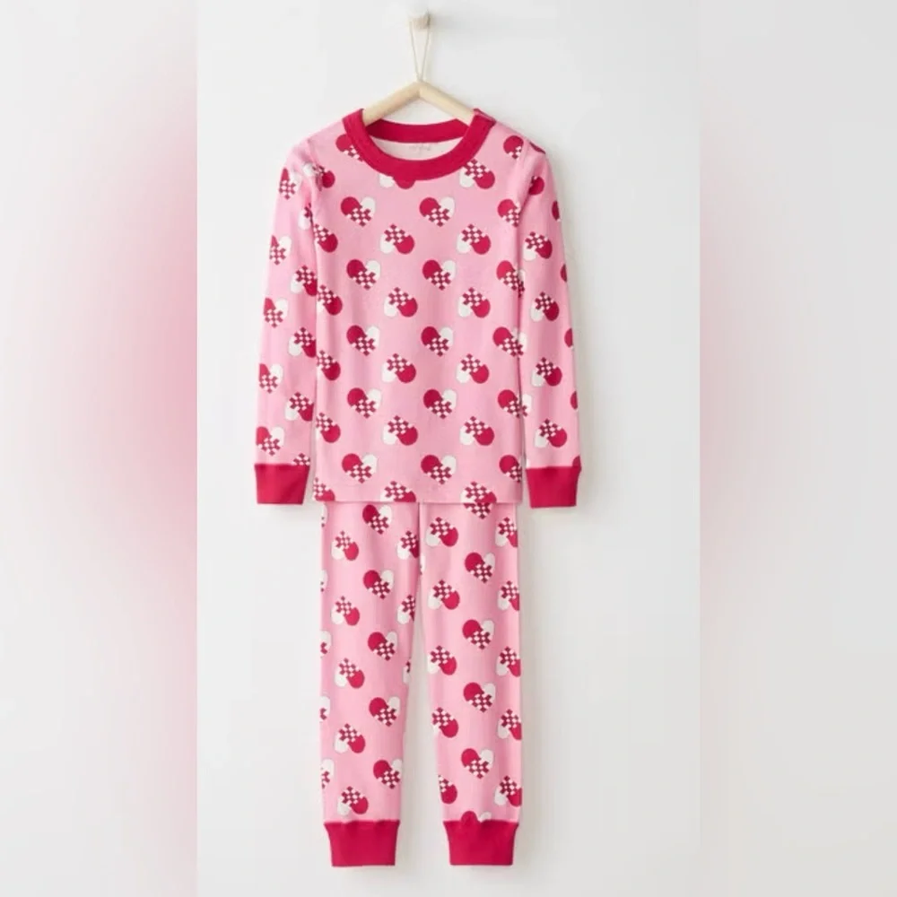 Hanna Andersson Pink Pajama Set with Red Hearts NWT